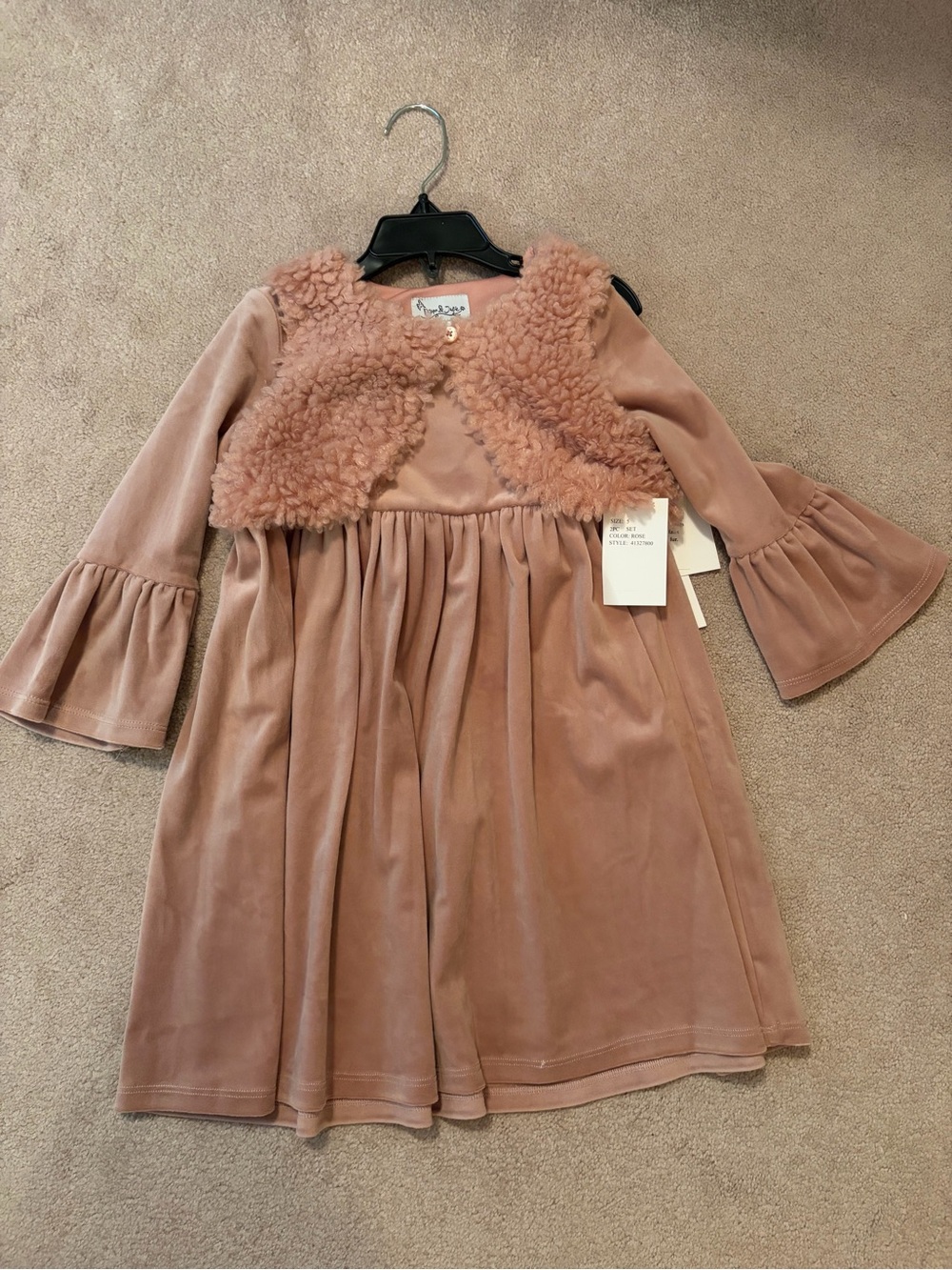 Pippa & Julie Dusty Rose Velvet Dress with Faux-Shearling Bolero